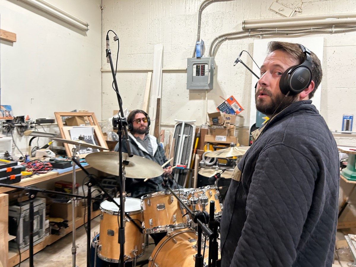 Tracking drums in the Springville studio